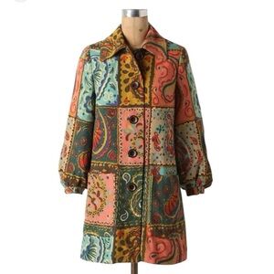 Anthropologie - Elevenses boho patchwork paisley wool coat jacket